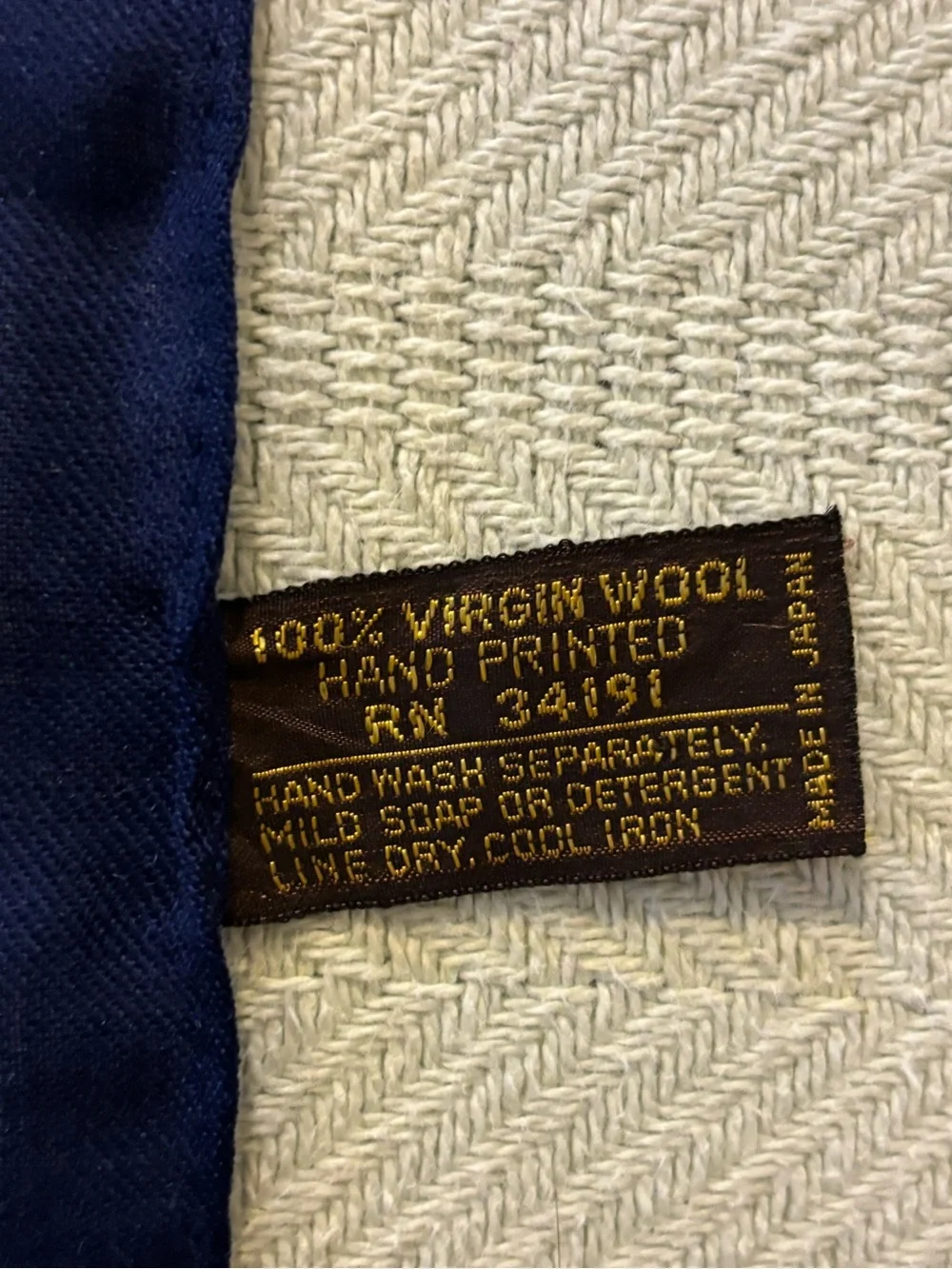 Vintage 100% virgin wool hand printed scarf made in Japan RN 34191 mid century.